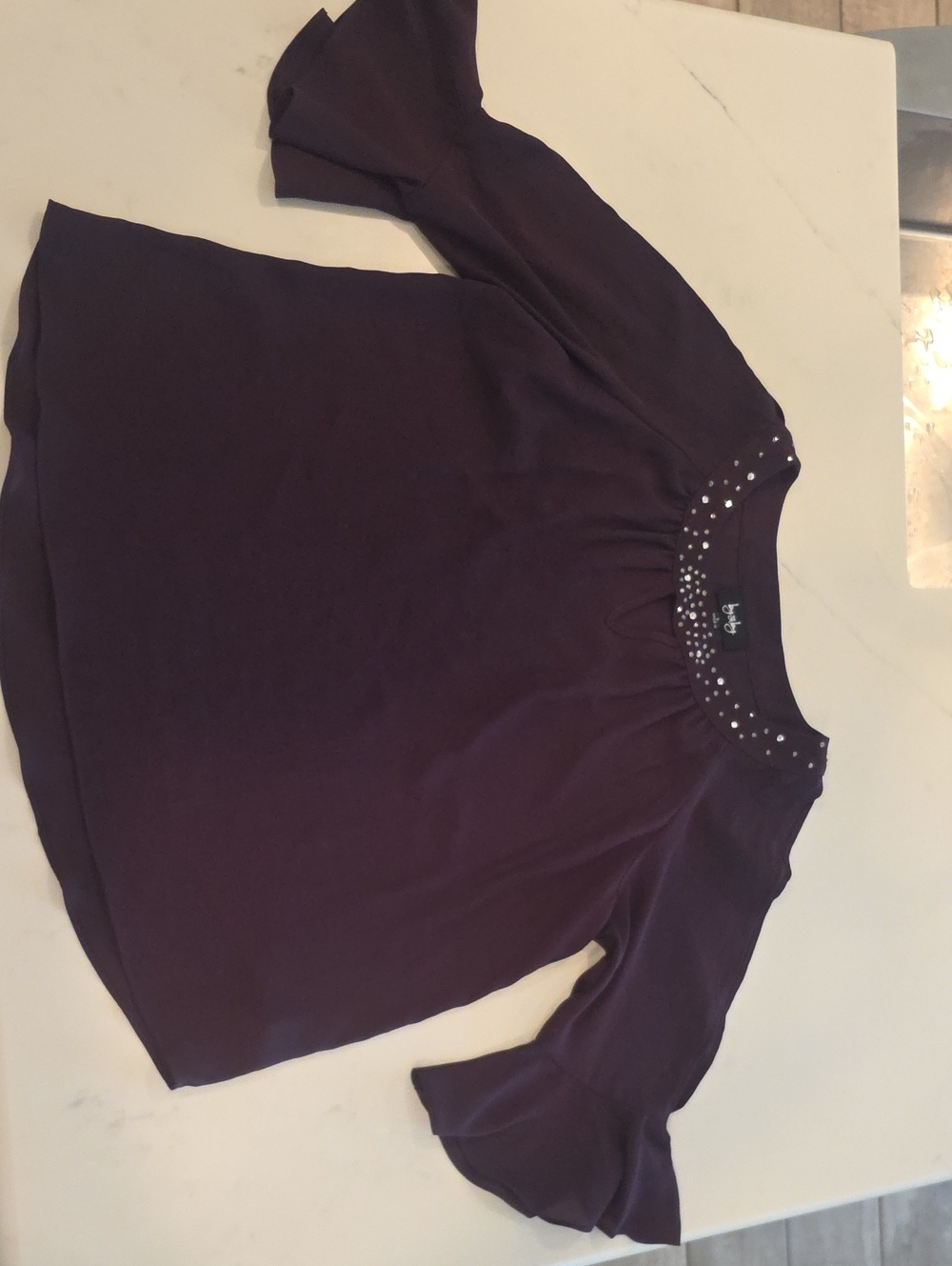 by & by Purple Rhinestone Embellished Neckline Flowy Blouse